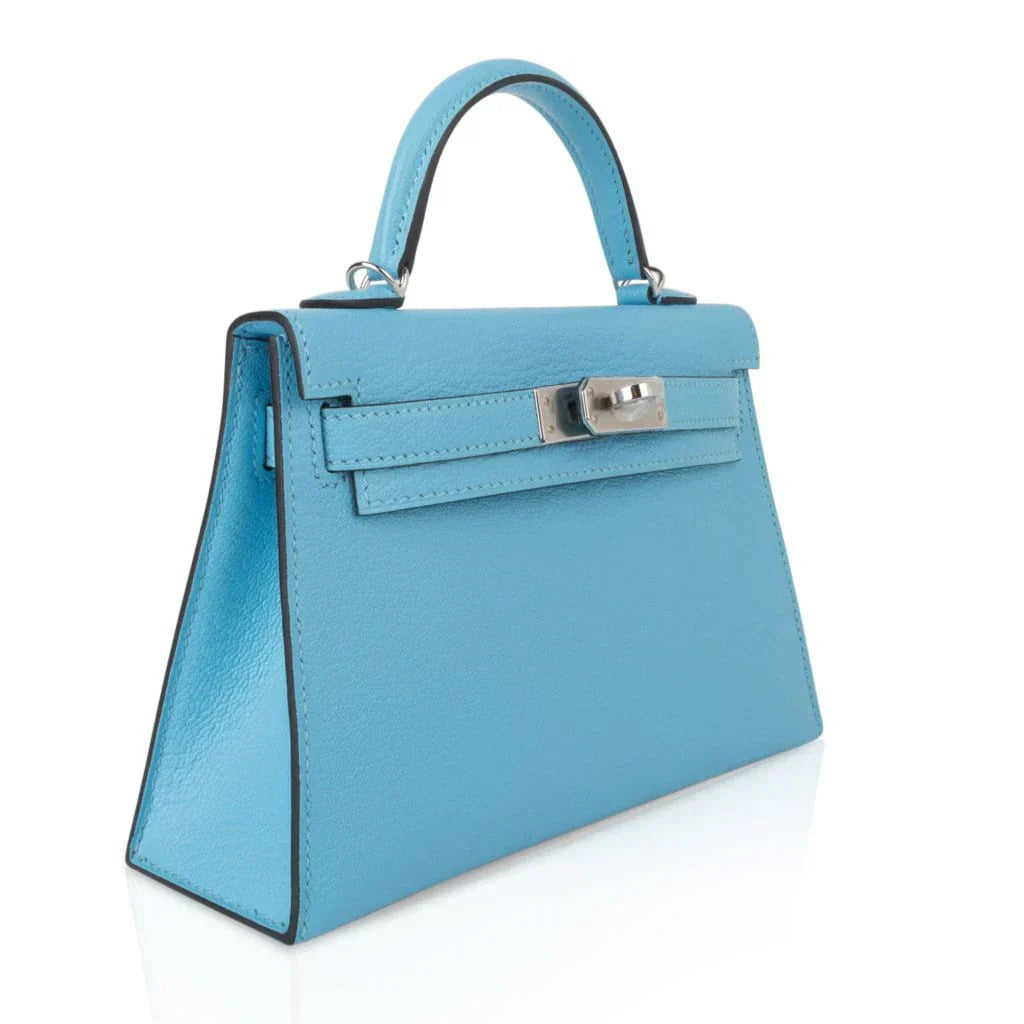 Kelly 20 Mini Sellier Bag Rare Blue Celeste Chevre Palladium
