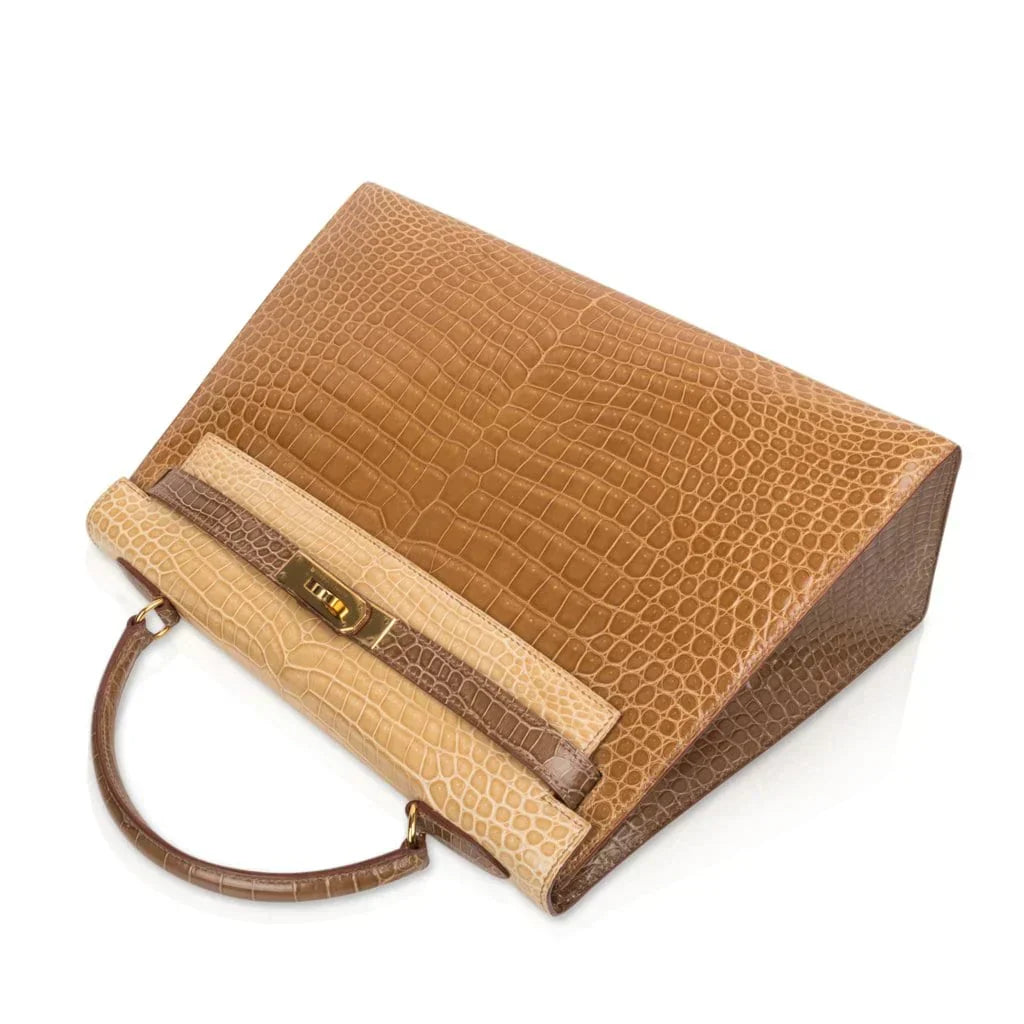 Limited Edition Tri-Color Kelly Sellier 32 Bag Poussiere Poudre Ficelle Porosus Crocodile