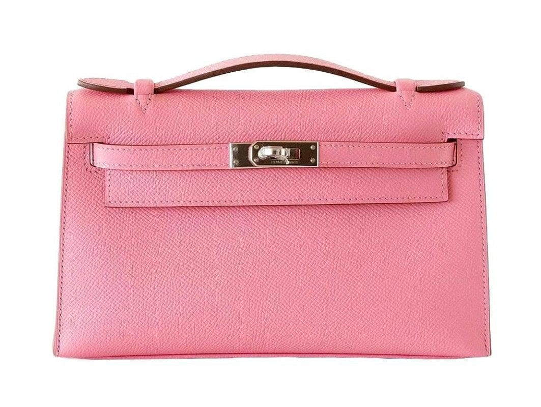 Kelly Pochette Clutch Bag Rose Confetti Pink Epsom Palladium