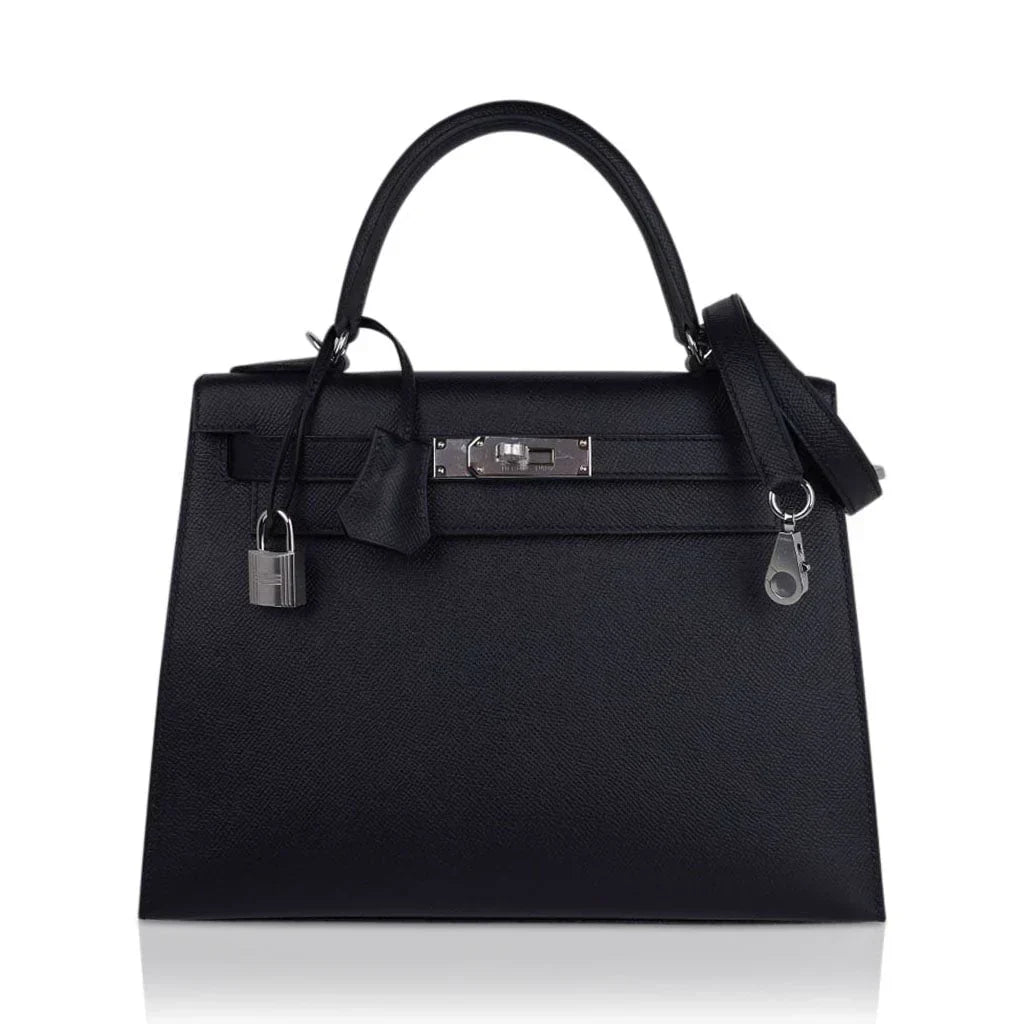 Kelly 28 Sellier Bag Black Epsom Leather with Palladium Hardware