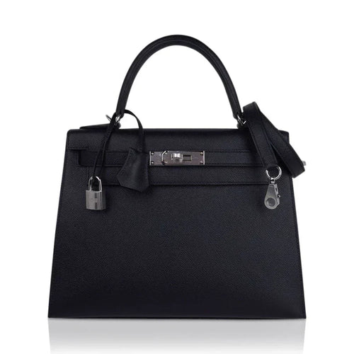 Kelly 28 Sellier Bag Black Epsom Leather with Palladium Hardware