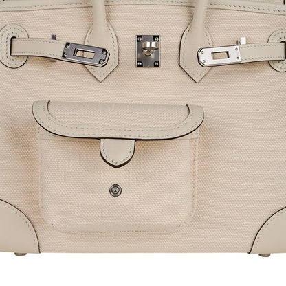 Birkin 25 Cargo Nata Toile Goeland Bag Swift Leather Trim Limited Edition