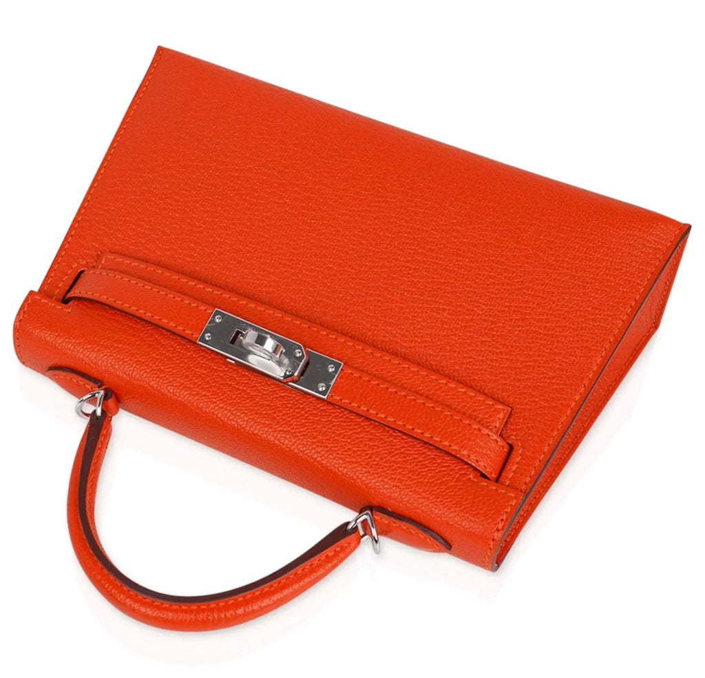 Kelly 20 Mini Sellier Bag Orange Feu / Rose Eglantine Chevre Bi-Color New w/Box