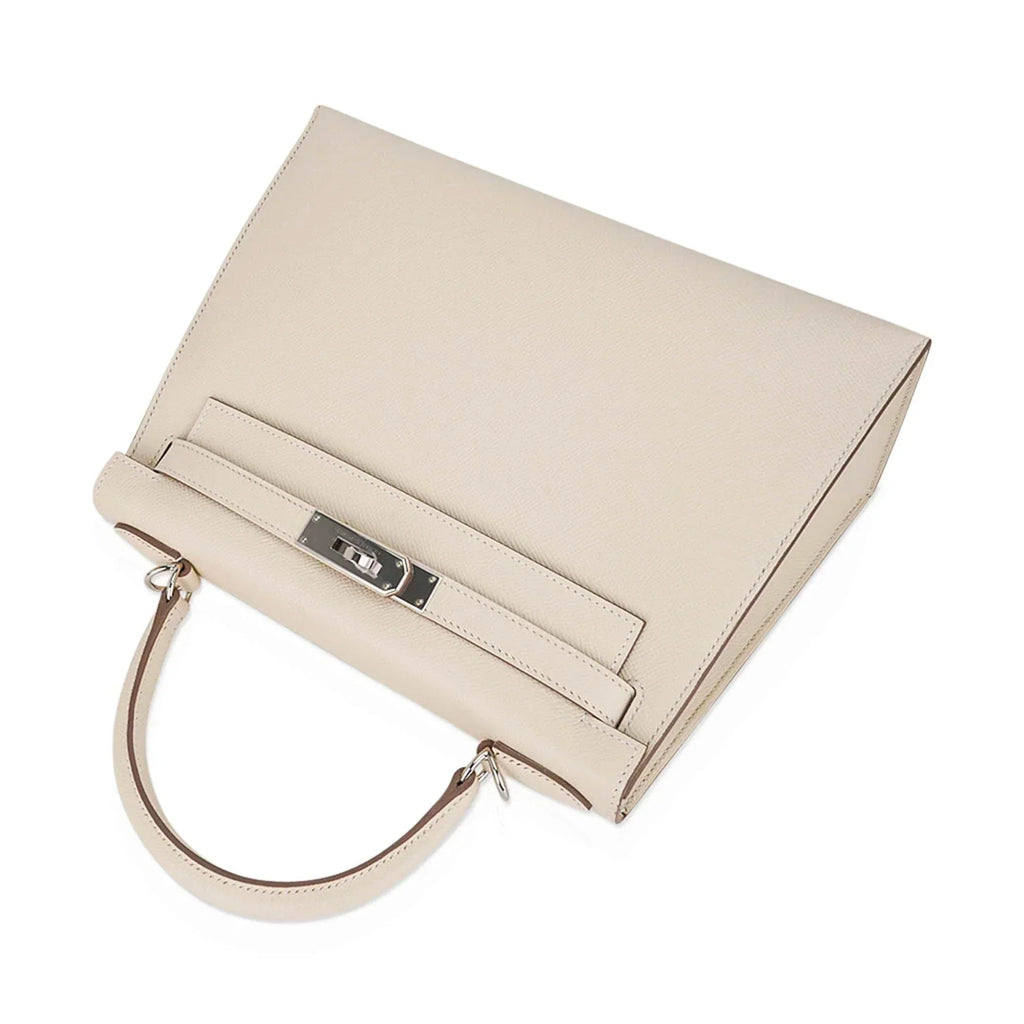 Kelly 28 Bag Sellier Craie Epsom Leather with Palladium Hardware