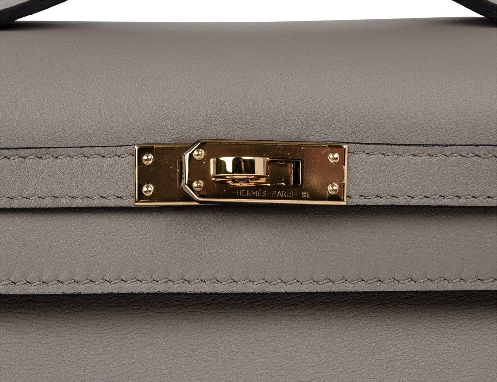 Kelly Pochette Gris Asphalte Swift Gold Hardware