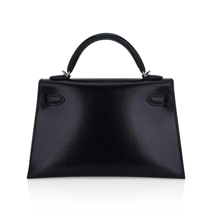Kelly 20 Sellier Black Box Leather Mini Bag Palladium Hardware