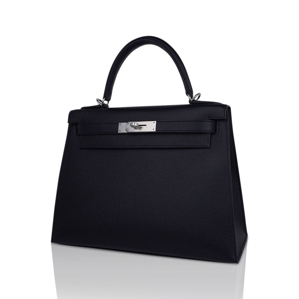 Kelly 28 Sellier Bag Black Epsom Leather with Palladium Hardware