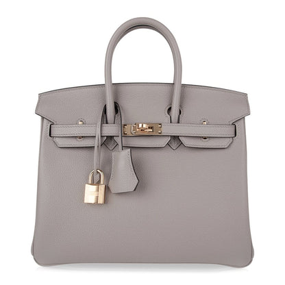 Birkin 25 Bag Gris Asphalte Novillo Leather Gold Hardware