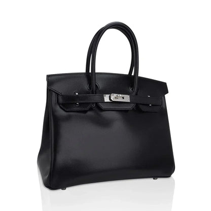 Birkin 30 Black Box Leather Bag Palladium Hardware
