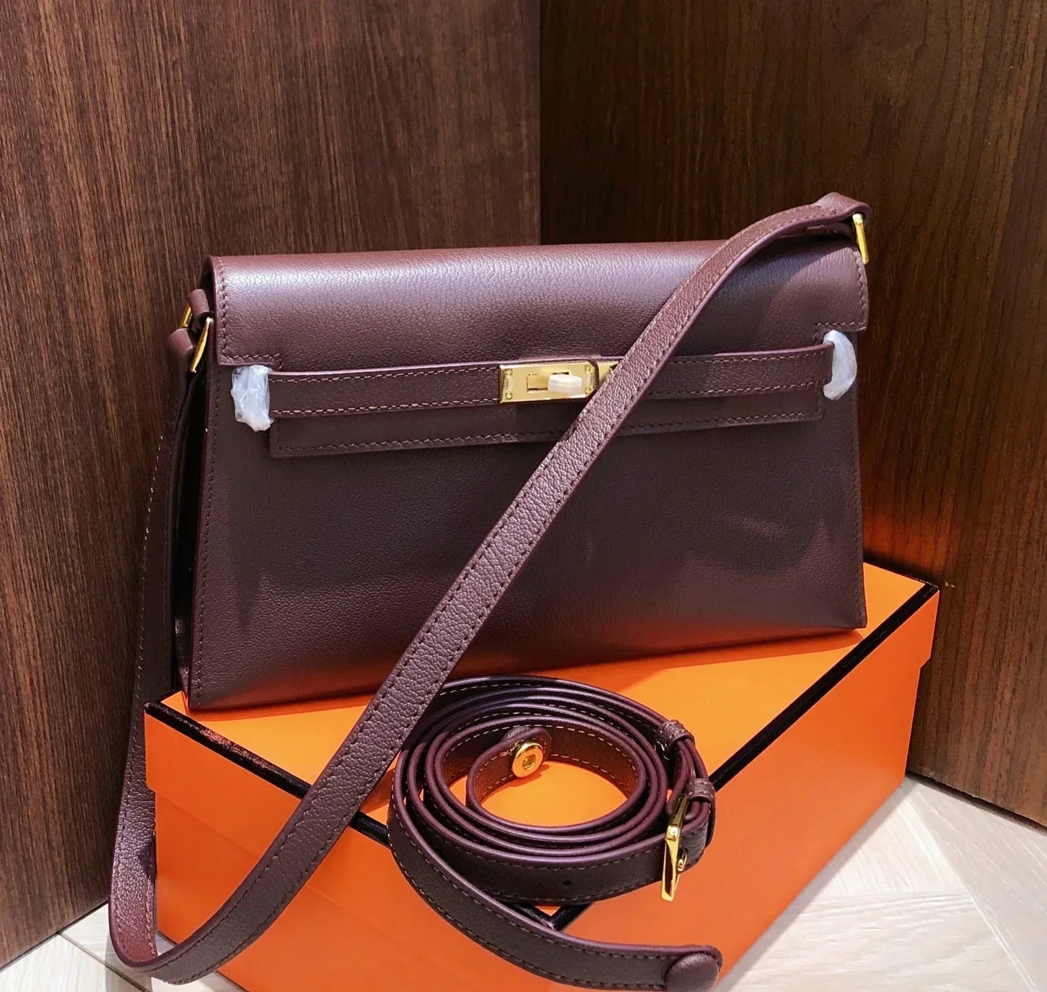 Kelly Burgundy Genuine Leather Crossbody Satchel Handbags Vintage Bags