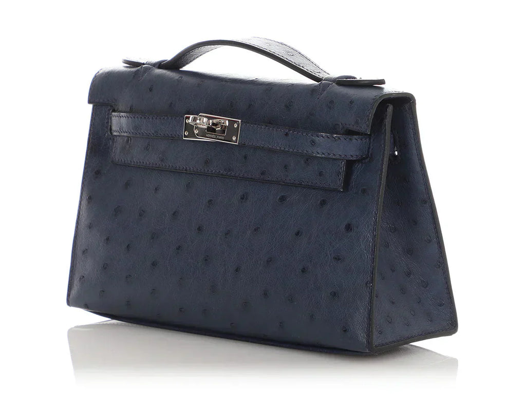 Kelly Pochette Clutch Bag crafted from top-layer cowhide with ostrich pattern