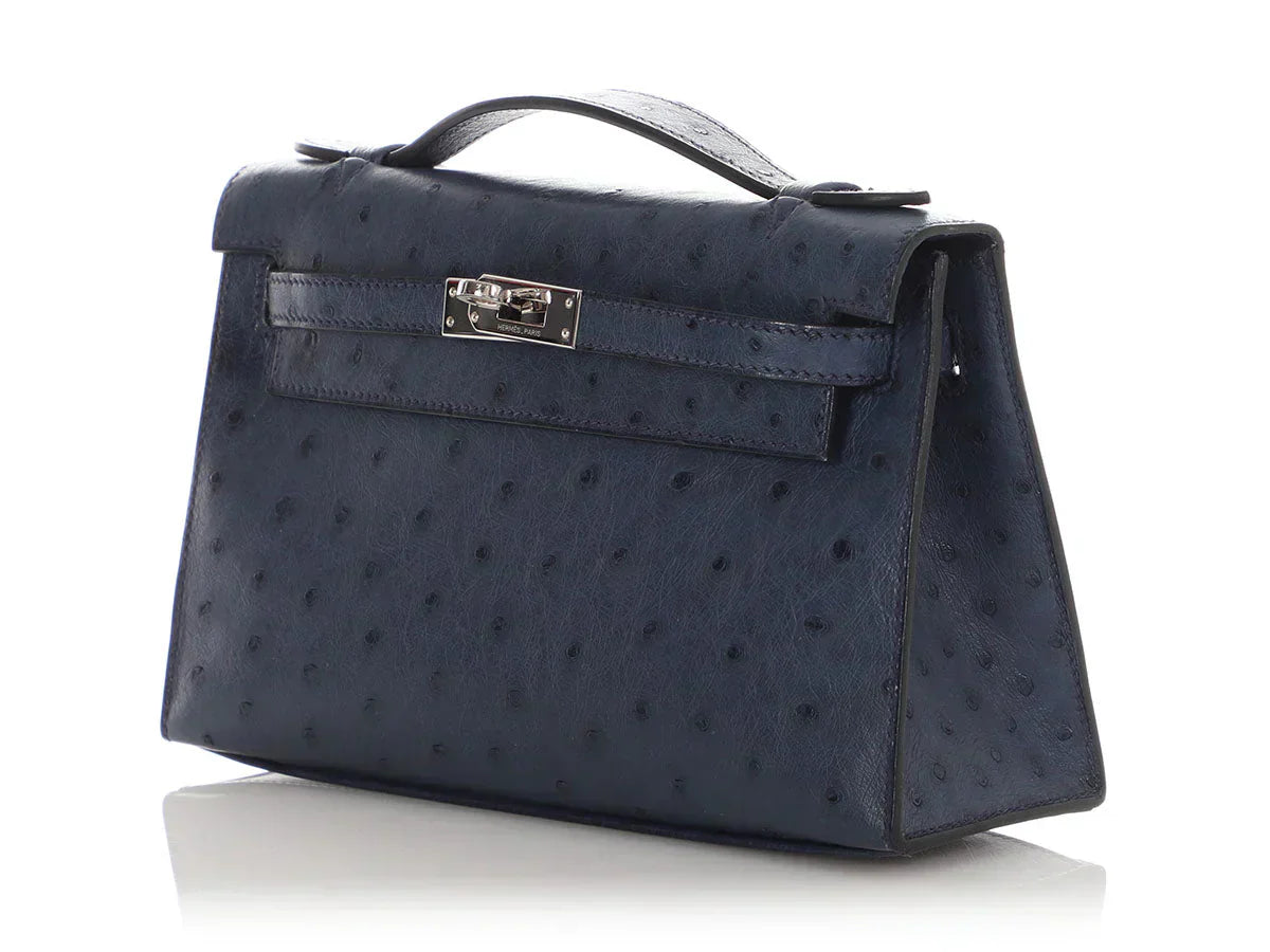 Kelly Pochette Clutch Bag crafted from top-layer cowhide with ostrich pattern