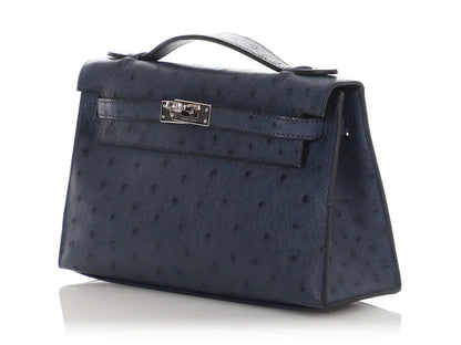 Kelly Pochette Clutch Bag crafted from top-layer cowhide with ostrich pattern