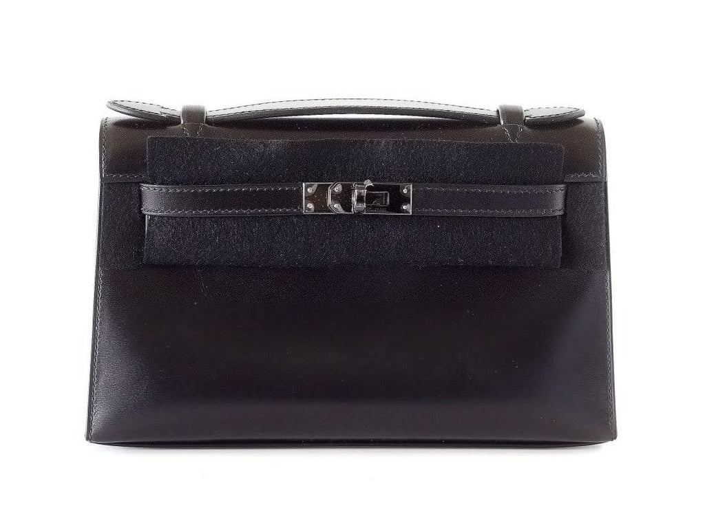 Kelly Pochette Clutch Bag Limited Edition So Black Box Leather Very Rare
