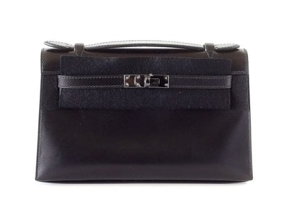 Kelly Pochette Clutch Bag Limited Edition So Black Box Leather Very Rare
