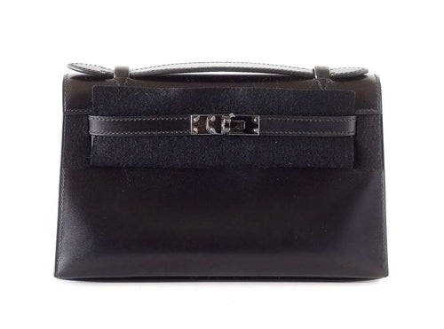 Kelly Pochette Clutch Bag Limited Edition So Black Box Leather Very Rare