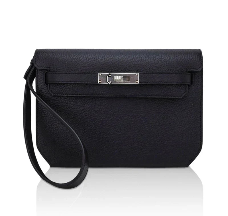 Kelly Depeches 25 Pouch Bag Blue Ocean Togo Leather with Palladium Hardware