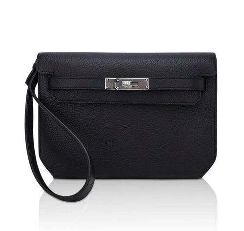 Kelly Depeches 25 Pouch Bag Blue Ocean Togo Leather with Palladium Hardware