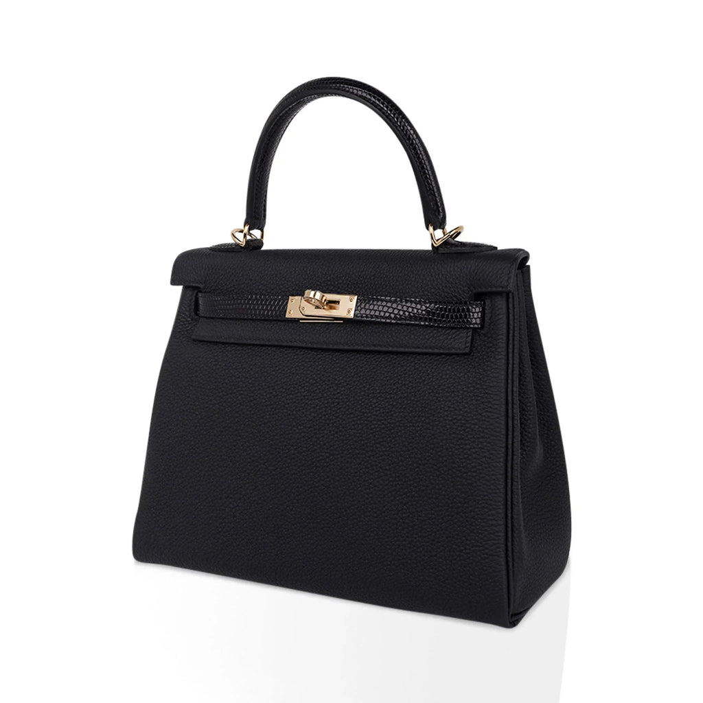 Kelly Touch 25 Retourne Bag Black Lizard / Togo Permabrass Hardware