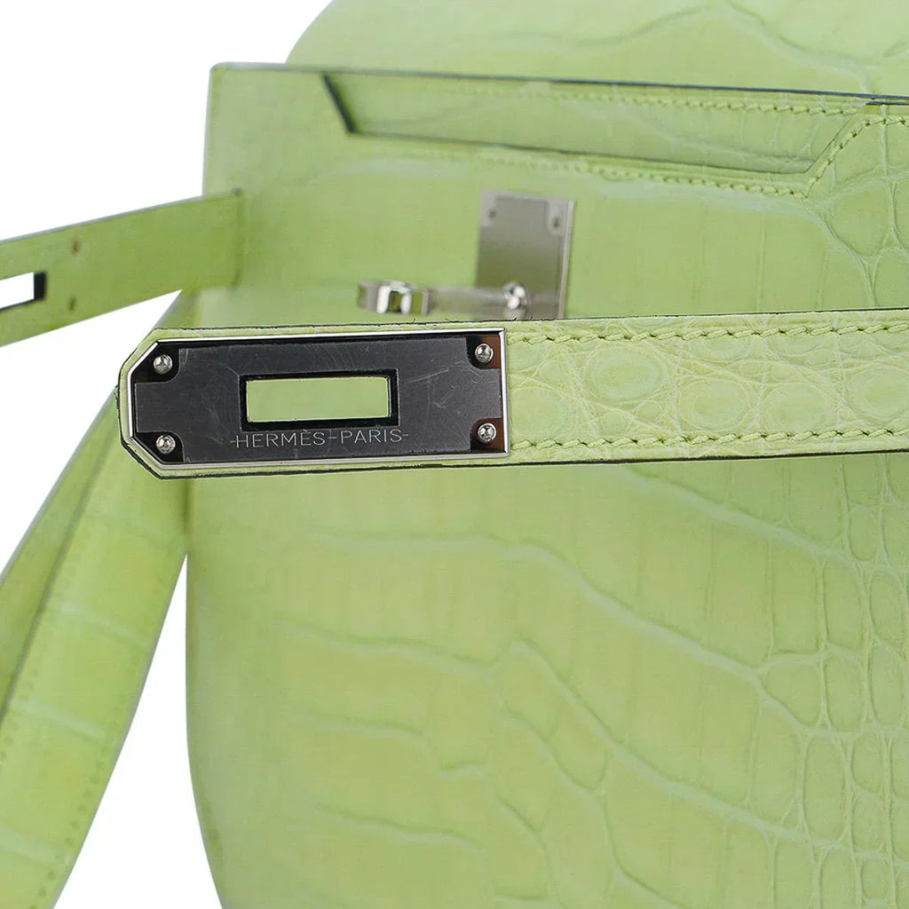 Kelly Depeches 25 Pouch Jaune Bourgeon Matte Alligator Palladium Hardware