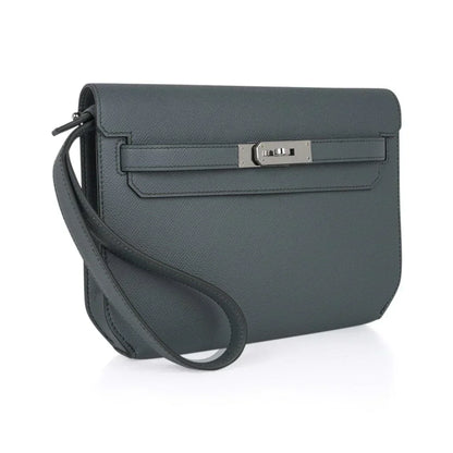Kelly Depeches 25 Pouch Vert Amande Epsom Palladium Hardware New
