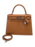 Kelly II Sellier Palm-Grained Epsom Leatheri Palladium Hardware