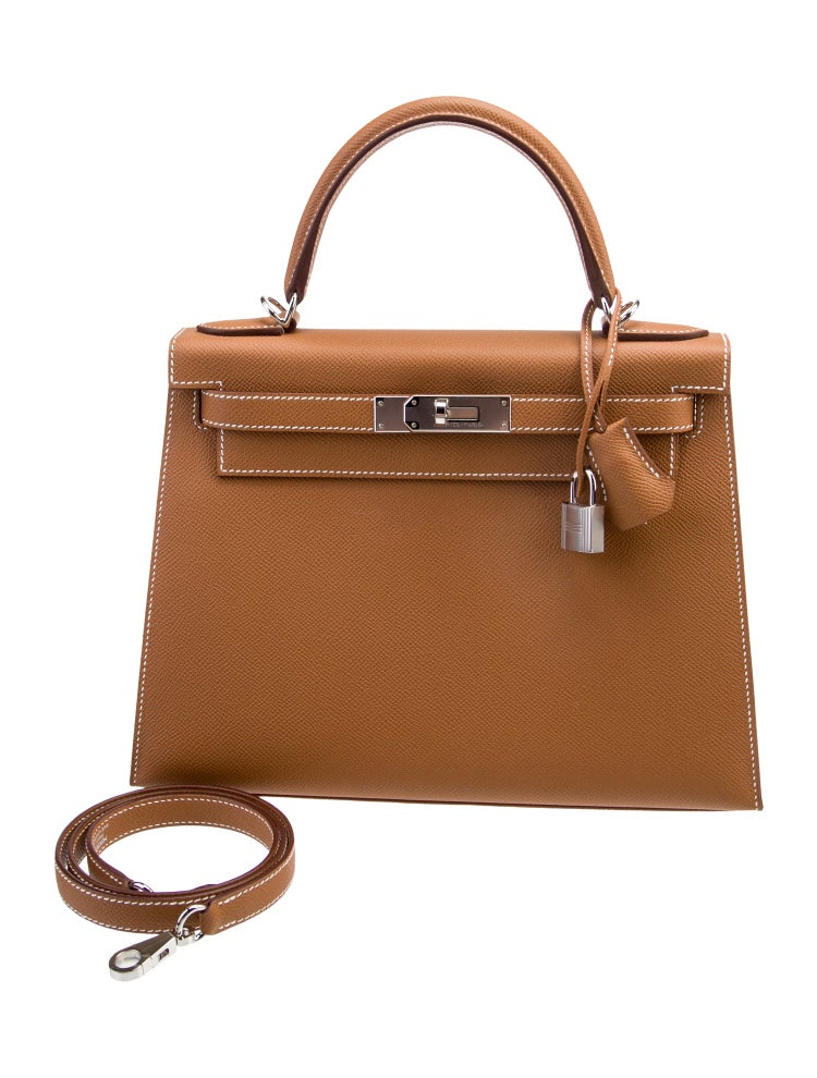 Kelly II Sellier Palm-Grained Epsom Leatheri Palladium Hardware