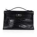 Kelly Pochette Bag Matte Black Crocodile Clutch Palladium