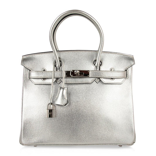 Limited Edition Birkin 30 Bag Silver Metallic Chevre Leather with Palladium Hardware