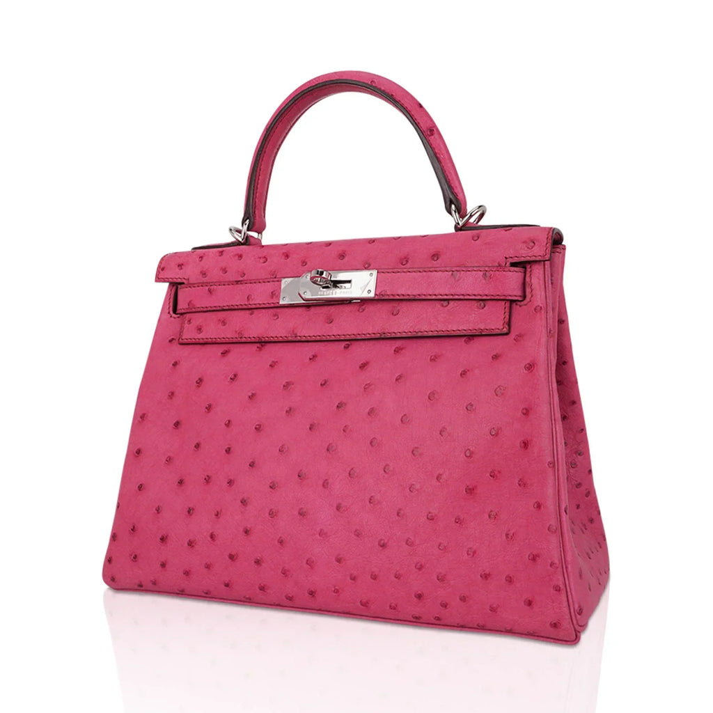 Kelly 25 Retourne Bag Fuchsia Ostrich with Palladium Hardware