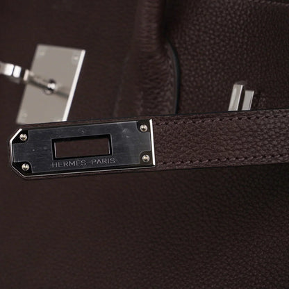 Birkin 35 Bag Ebene Barenia Faubourg Leather with Palladium Hardware