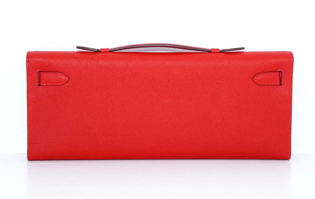 Kelly Cut Bag Clutch Rouge Casaque Epsom Palladium