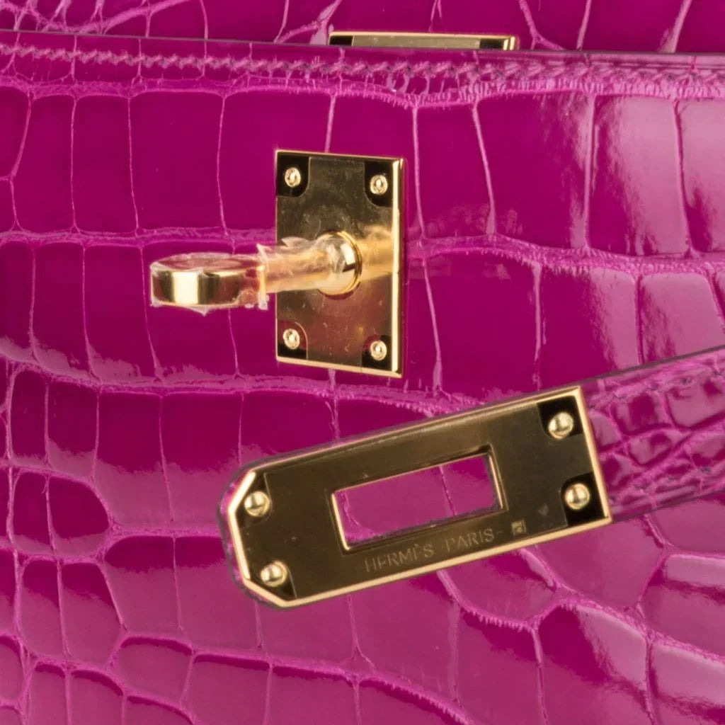 Kelly Pochette Clutch Bag Rose Scheherazade Pink Alligator Gold Hardware