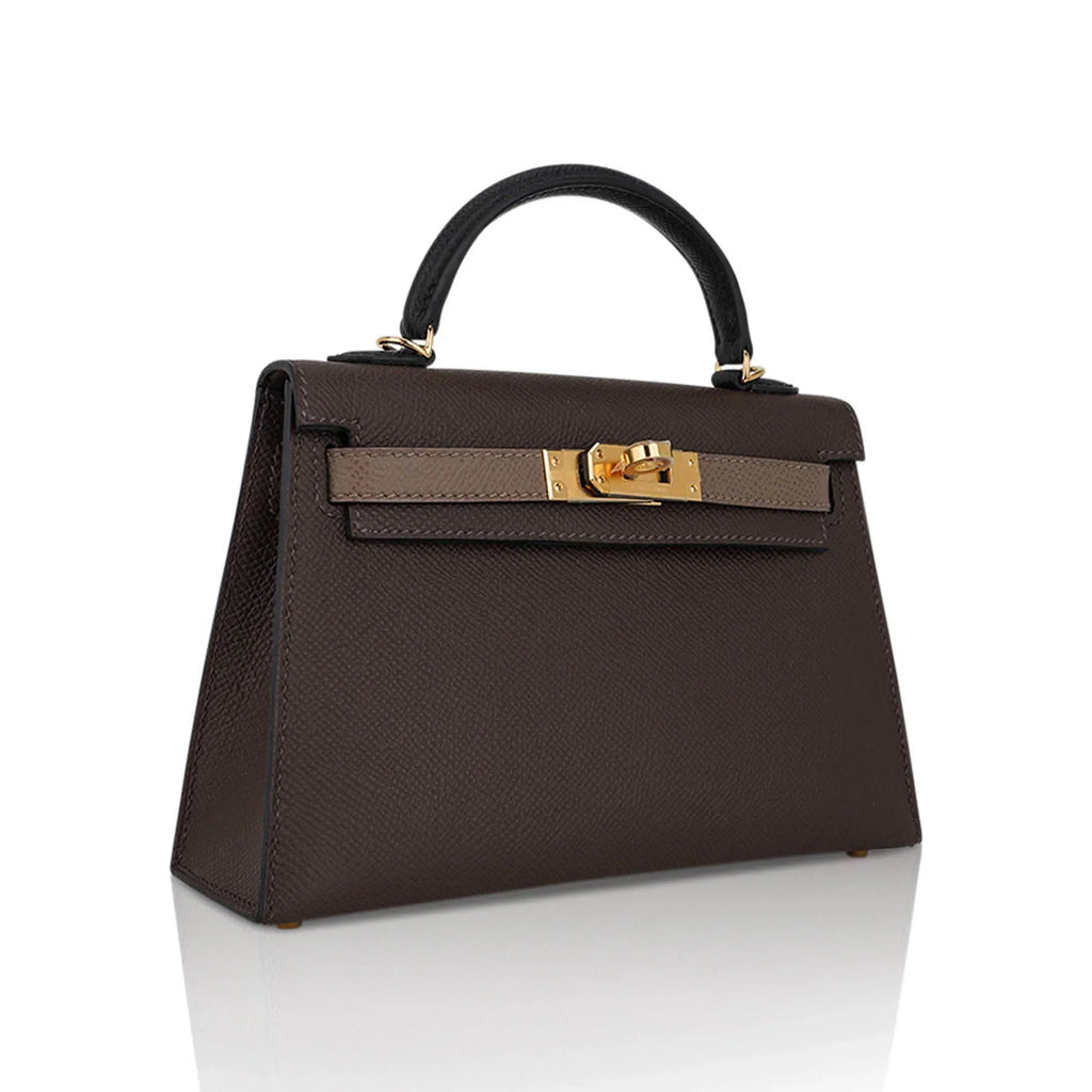 Special Order HSS Mini Kelly 20 Sellier Bag Ecorce Etoupe and Black with Gold Hardware