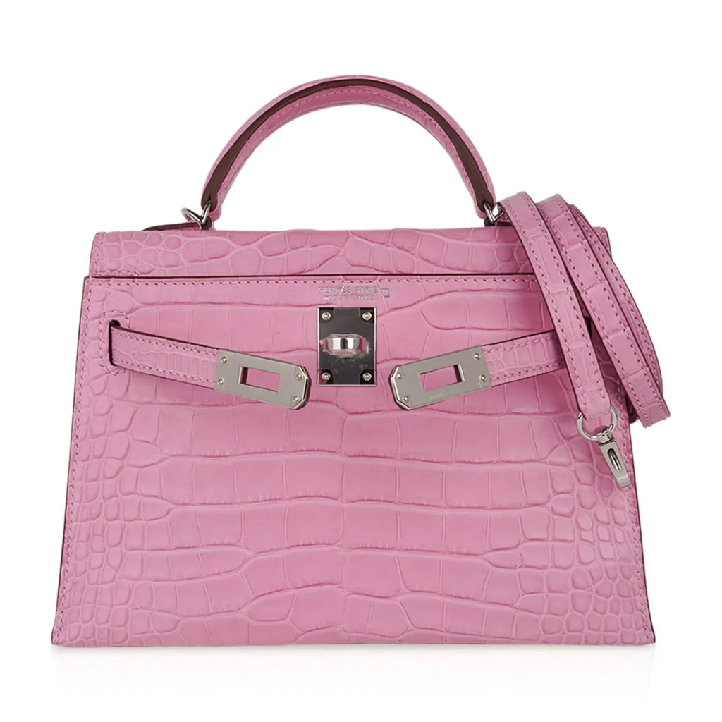 Kelly 20 Mini Sellier Bag 5P Pink Matte Alligator Palladium Limited Edition