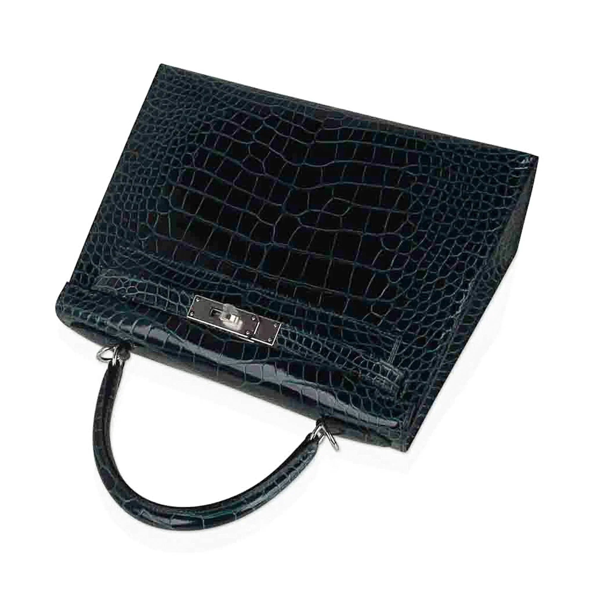 Kelly 28 Sellier Verso Vert Cypress / Vert Jade Bag Alligator Palladium Hardware