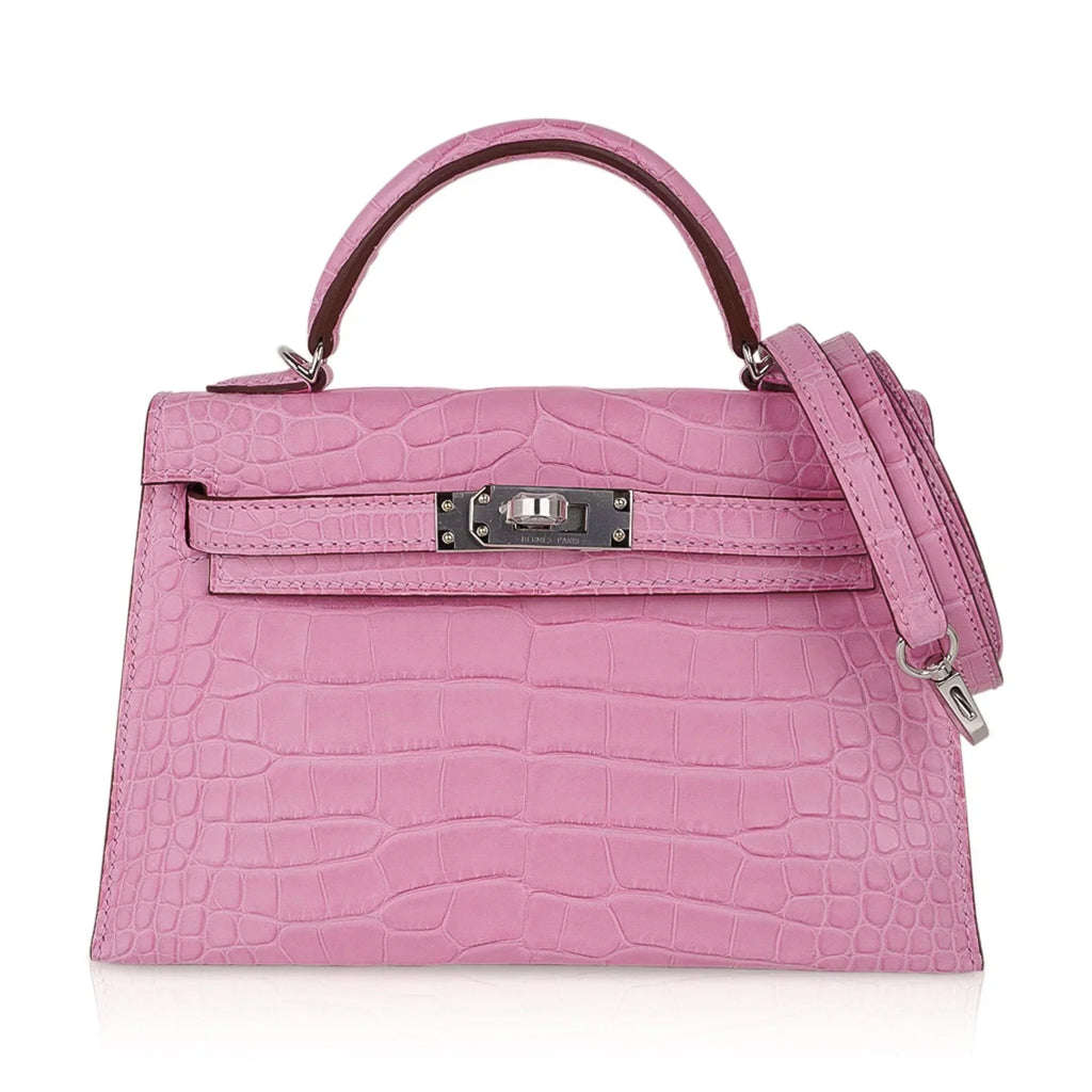 Kelly 20 Mini Sellier Bag 5P Pink Matte Alligator Palladium Limited Edition