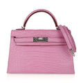 Kelly 20 Mini Sellier Bag 5P Pink Matte Alligator Palladium Limited Edition