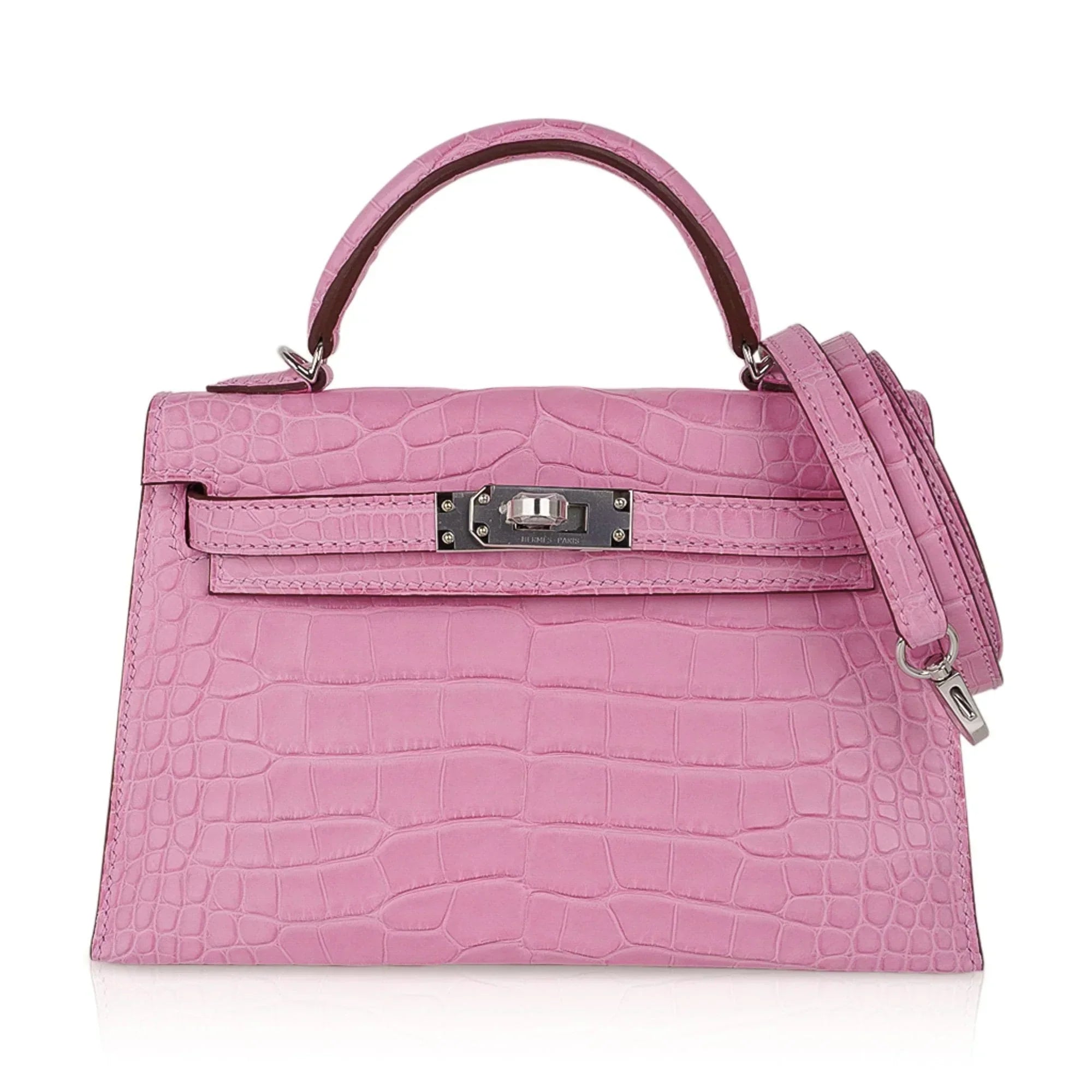 Kelly 20 Mini Sellier Bag 5P Pink Matte Alligator Palladium Limited Edition