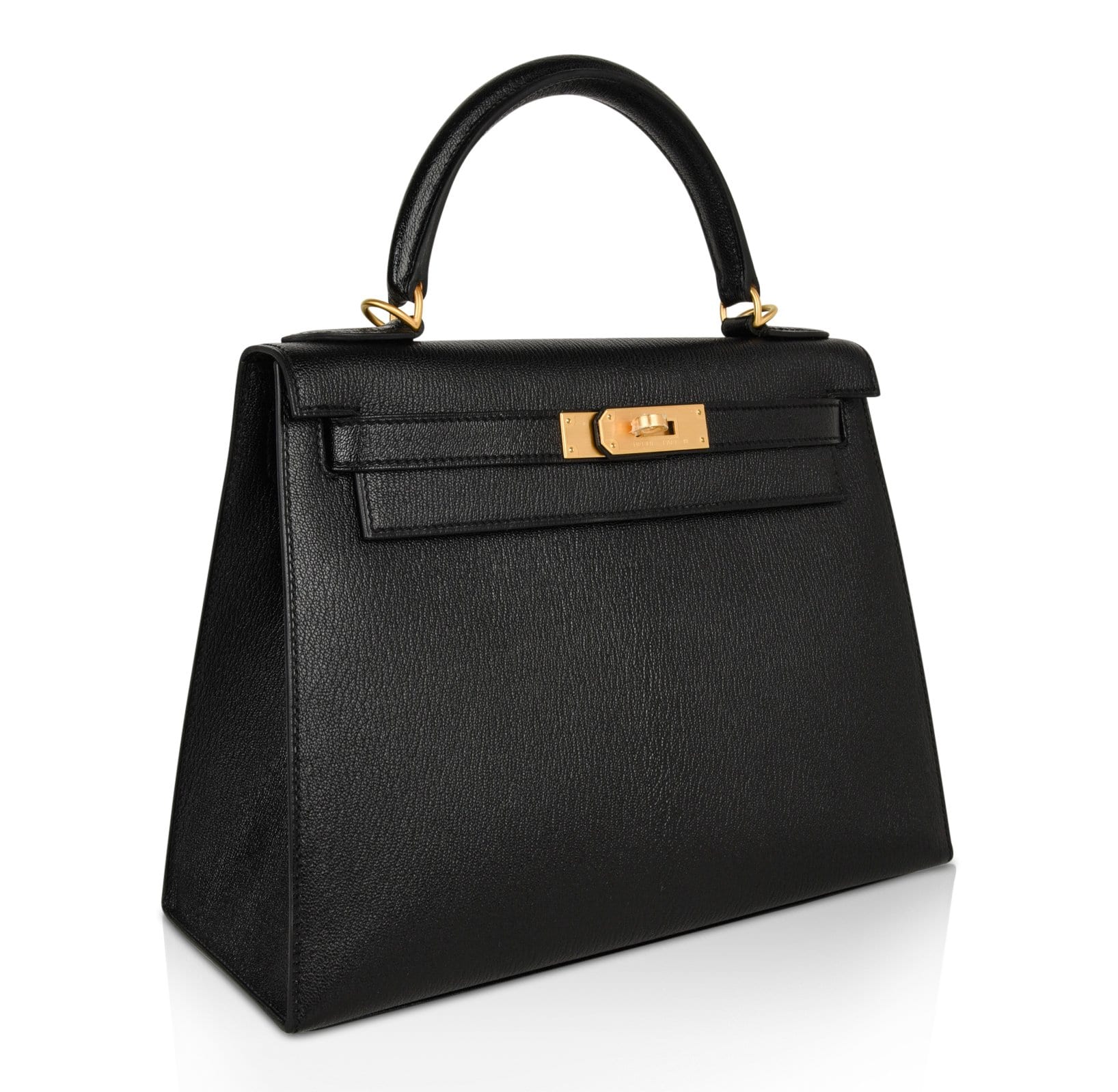 Kelly HSS 28 Bag Sellier Black Chevre Vermillion Interior Brushed Gold