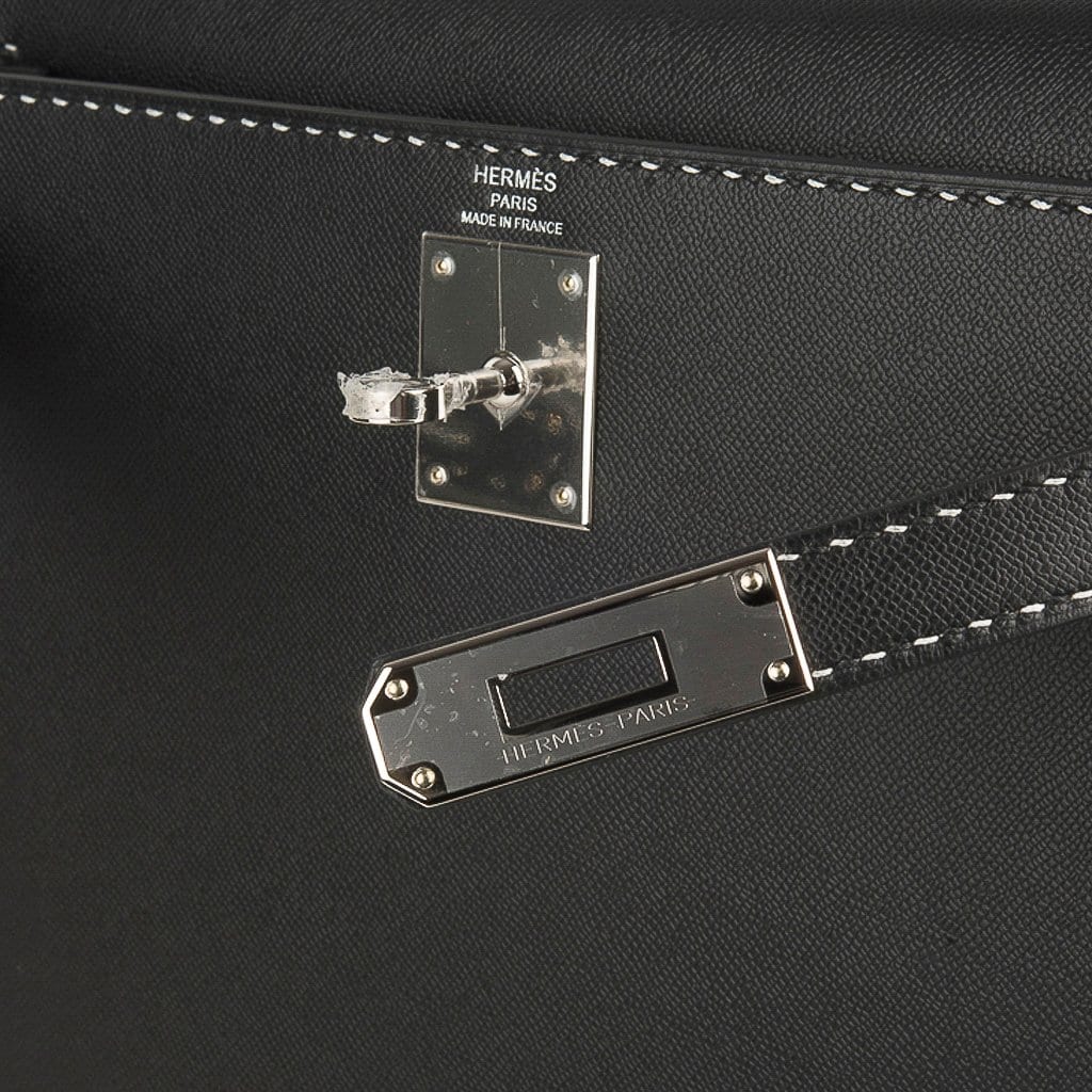 Kelly 28 Bag Black Un Point Sur Deux Veau Graine Monsieur Limited Edition