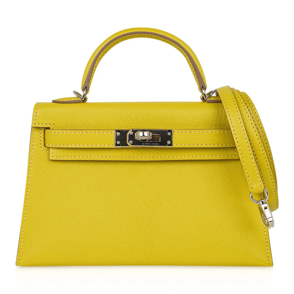 Kelly 20 Mini Sellier Bag Lime Chevre Leather Palladium New w/Box